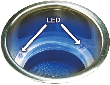 SEACHOICE 50-79371 SS BLUE LED DRINK HOLD W/DRAIN